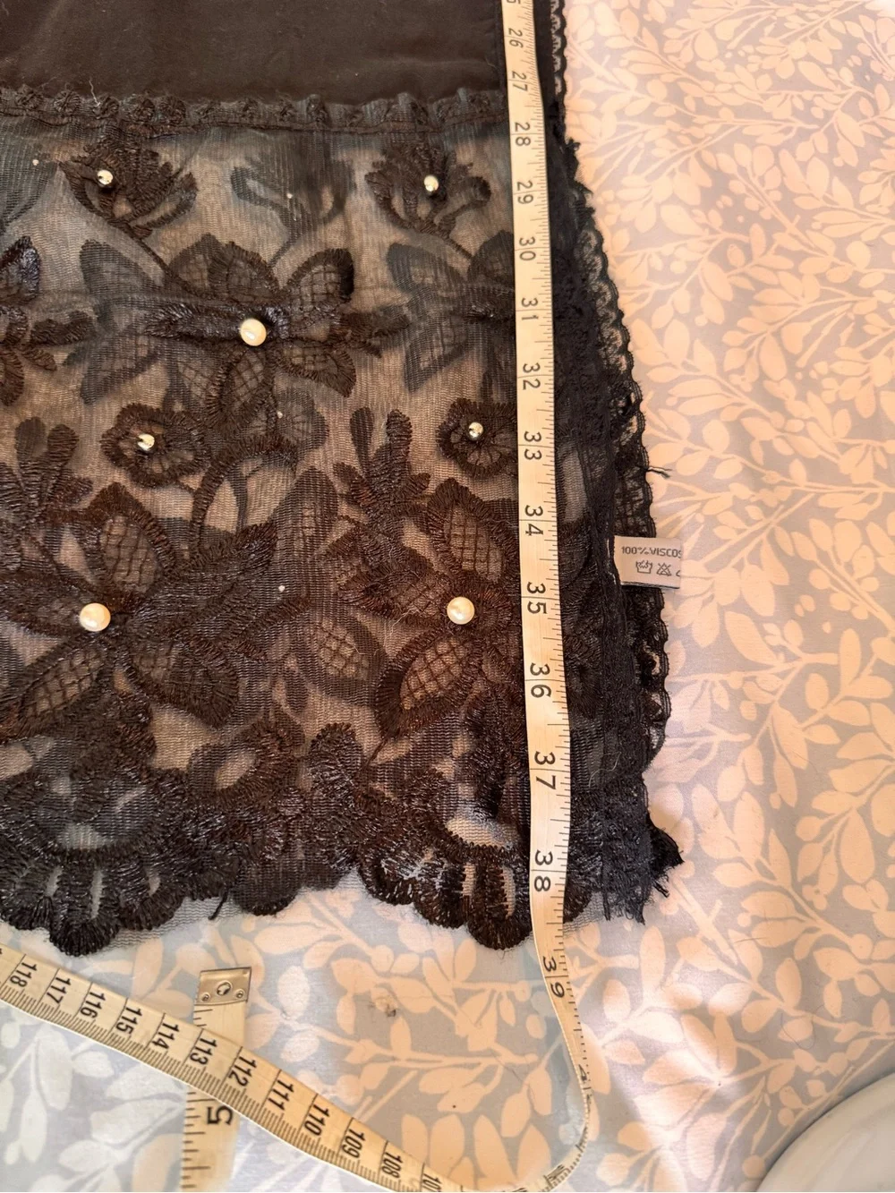 Black Lace Pearl Accent Scarf - Women Accessories